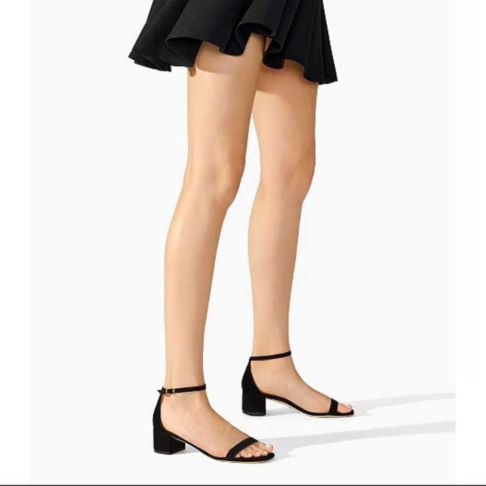 Stuart Weitzman Nudistcurve 35 Block Sandal in Black - Size 7